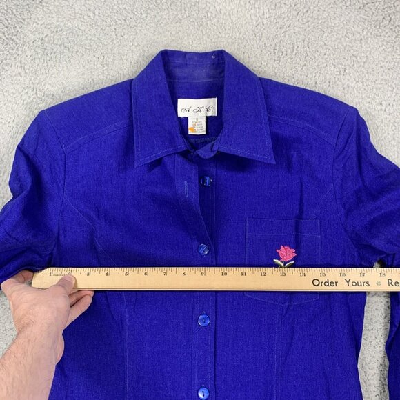 VTG 90s AKC 3pc Pant Set Womens Small Black Blue Linen Blend Floral Casual-Suit - Picture 15 of 16